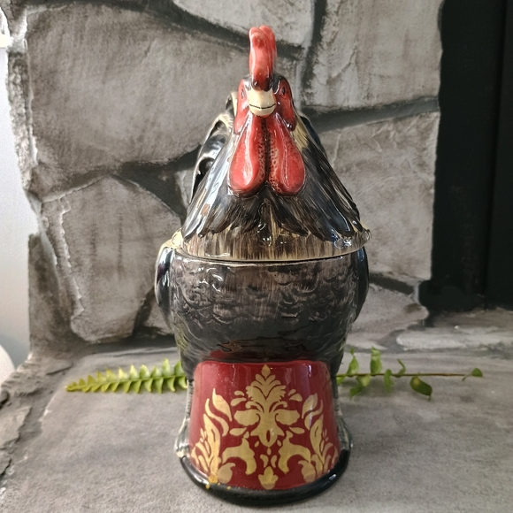 Large Red And Black Rooster Canister Or Cookie Jar, Cottage Cabin Core - Picture 16 of 16